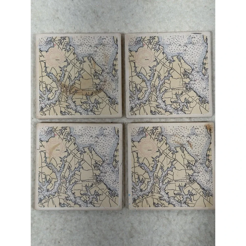 Barlow ArtStone St Michaels MD Nautical Chart Coasters Set 4 Marble Coastal